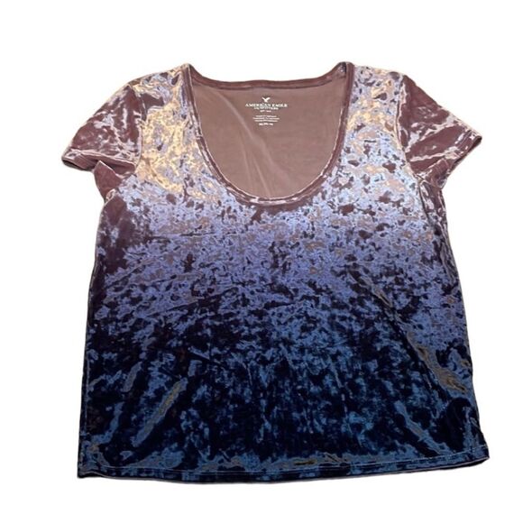 AEO Ombré Crushed Velvet Short Sleeve Top, mauve, wine, Medium - Picture 1 of 6